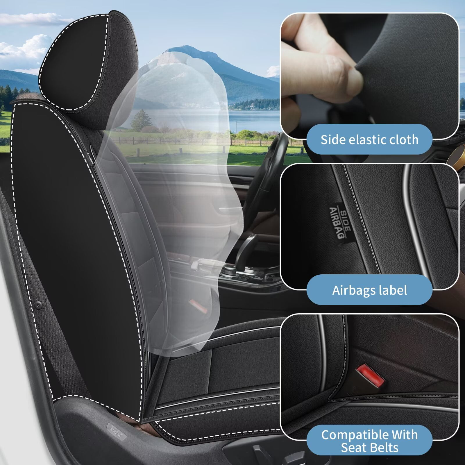 DIKSOAKR Car Seat Cover Fit for Toyota RAV4 2013-2025 2026,Waterproof Leather Automotive Seat Protector Cushion Accessories(Black,Front Seats)