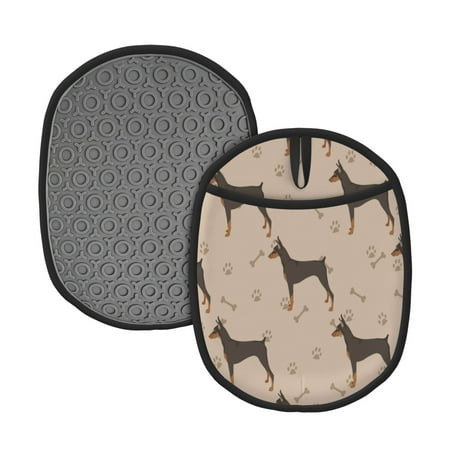 

2pcs Silicone Pot Mat Mitten Heat-Resistant Quilted Liner Oven Hot Pads With Pockets For Women Men Kitchen Cooking Bbq Baking Dog Doberman Pinscher