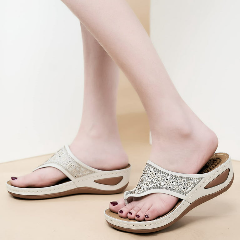 DREAM PAIRS Women's Platform Flip Flop Rhinestones Arch Support Comfortable  Soft Cushion Wedge Flip Flops Summer Thong Sandals