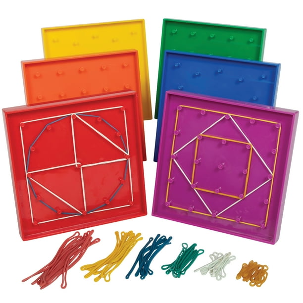 Edx Education DoubleSided Geoboard Set Set of 6 with Rubber Bands
