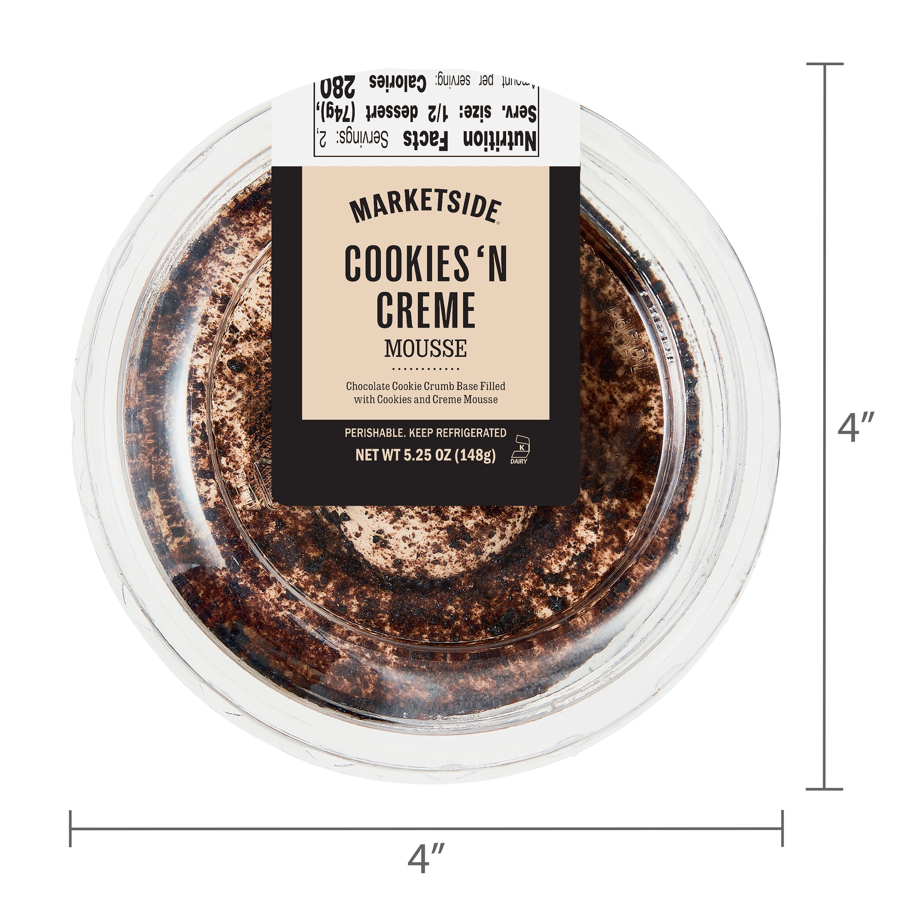 Marketside Chocolate Cookies 'n Crème Mousse Dessert Cup, Cookie Piece Topping, Creamy, 5.25 oz (Refrigerated)