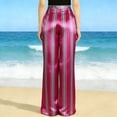 thumbnail image 4 of WMTBSRSW Womens Satin Palazzo Pants High Waisted Wide Leg Boho Trousers Lightweight Full Length Work Business Pants Airport Outfits Hot Pink Large, 4 of 5