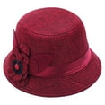 thumbnail image 2 of SPRING PARK Elegant Solid Color Women Floral Ribbon Vintage Linen Bowler Classic Sun Hat Fedoras Bucket Cap, 2 of 6