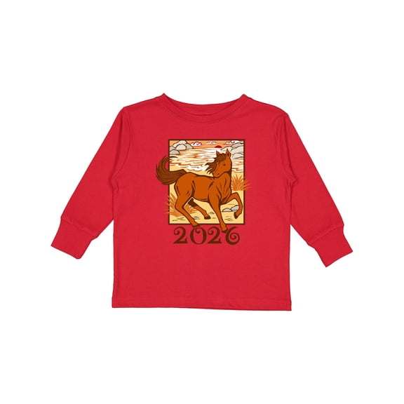 Inktastic 2026 Chinese New Year Horse Boys or Girls Long Sleeve Toddler T-Shirt