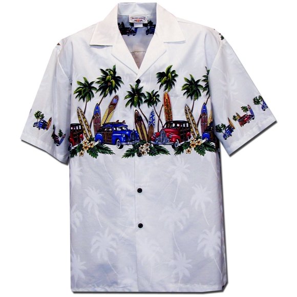 Pacific Legend Chemise Hawaïenne de Planche de Surf Woodie Old Time pour Homme Blanc Grand