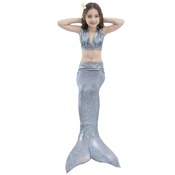 Wenchoice Silver Shinny Mermaid Tail 3 Pieces Swimming Suit M(3-4Y)