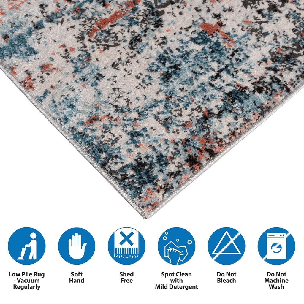 5x7ft Multicolor Modern Abstract Rug Medium Pile Non-Slip Latex Backing Easy Clean High-Traffic Rug for Living Room