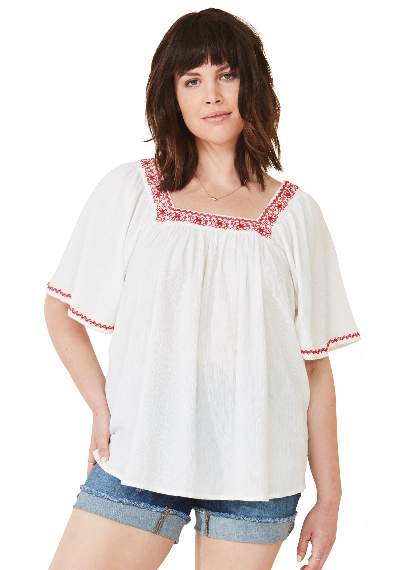 Ellos Women's Embroidered Gauze Blouse Shirt