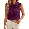 thumbnail image 5 of VBVC Women's Sleeveless Bow Tie Neck Satin Blouse, Ladies' Elegant Keyhole Dressy Tank Top, Solid Color Work Office Formal Shirt For Women,Purple,S-2XL, 5 of 9