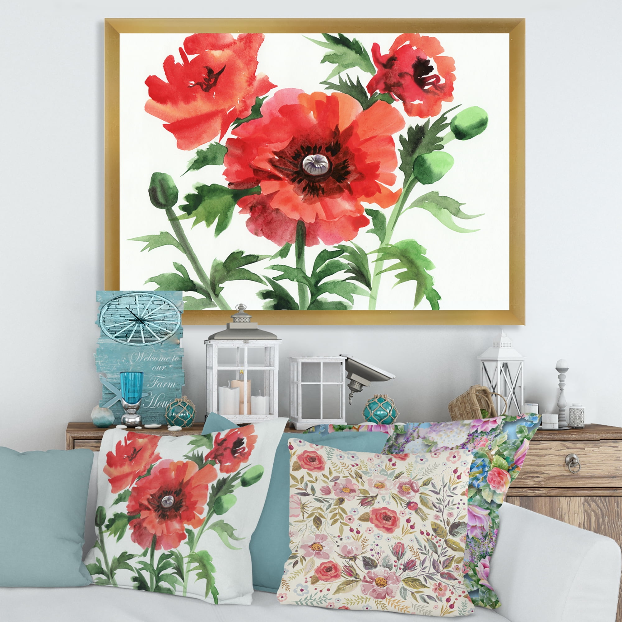 Designart 'Ancient Red Poppies II' Traditional Framed Art Print