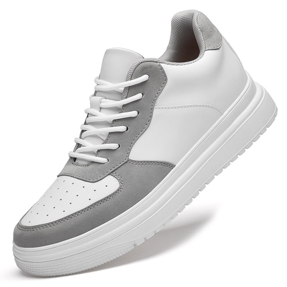 White & Grey Color Block Leather Platform Skate Sneakers for Men