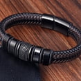 thumbnail image 5 of JO WISDOM Men's Handmade Leather Stainless Steel Bracelet Bracelet Bracelet Magnetic Buckle Men's Bracelet Senior Craftsman Handmade Men's Leather Bracelet Gift for Boyfriend, 5 of 7