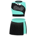 thumbnail image 2 of Doomiva Kids Girls 2 Piece School Cheerleading Uniform Outfit Shiny Sleeveless Crop Top with Skirt Set Cheer Fancy Dress Blue Green 16, 2 of 6