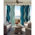 thumbnail image 4 of Teal Ombre Blackout Curtains, Light Blocking Print Window Curtains, Abstract Art Moire Ocean Waves Thermal Insulated Window Drapes for Living Room Kitchen Cafe 2 Panels, 104"W x 72"L, 4 of 9