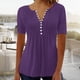 thumbnail image 1 of ICHUANYI Clearance Women's Fashion Casual Round Neck Pleated Solid Color Button Top Blouse(Purple, XL) ICHUANYI WER2023080709943, 1 of 5