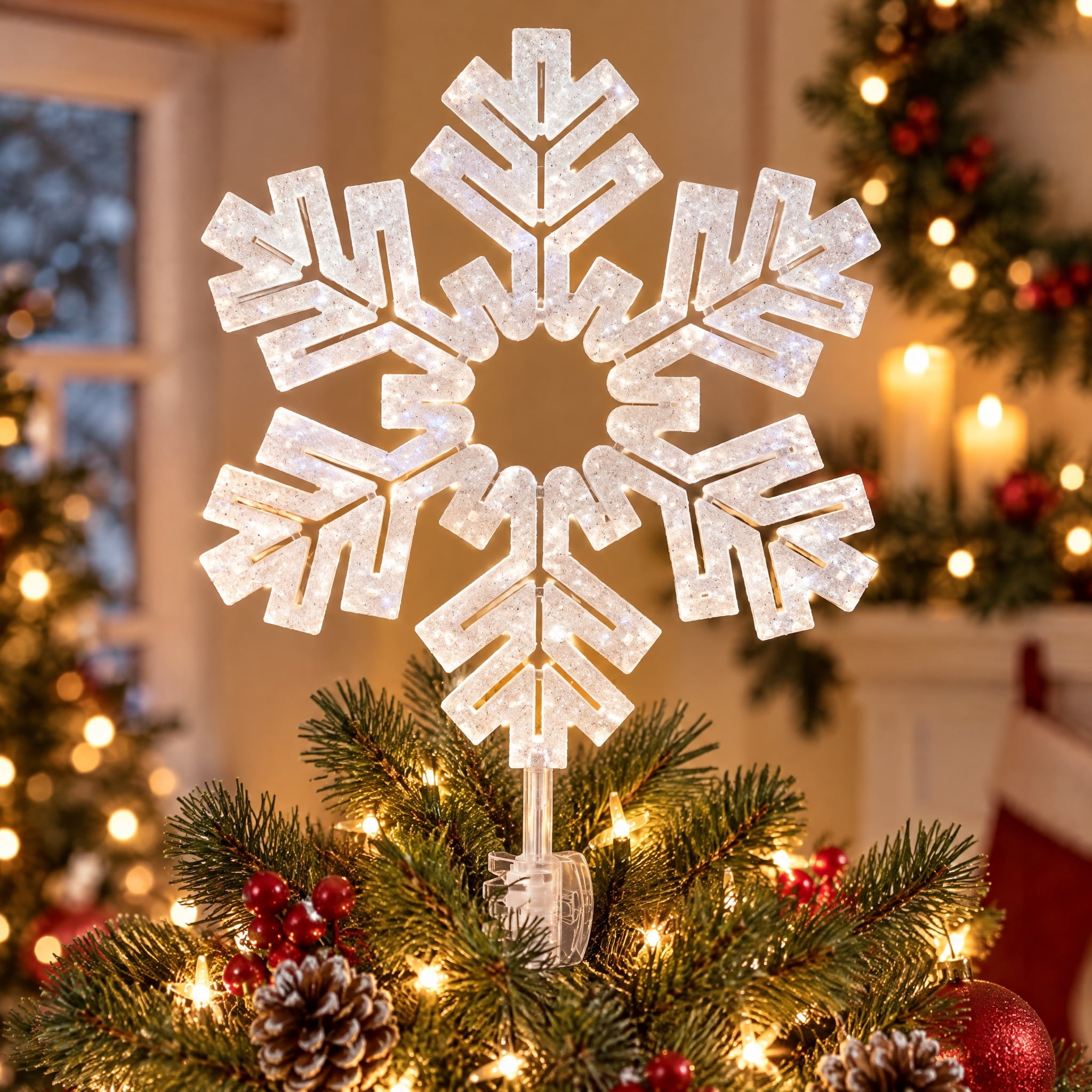 LED Snowflake Christmas Tree Topper, Cool White, 15.25", by Holiday Time