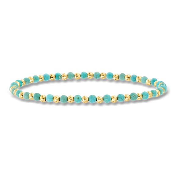 Ross-Simons 3mm Turquoise and 10kt Yellow Gold Bead Stretch Bracelet, Women's, Adult