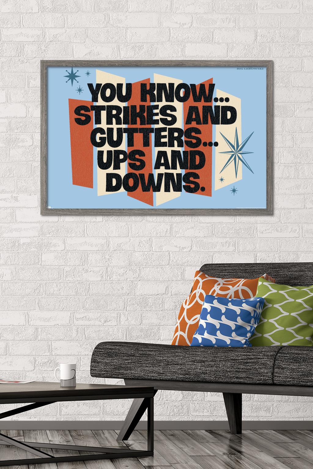 The Big Lebowski - Strikes and Gutters Wall Poster, 22.375" x 34", Framed