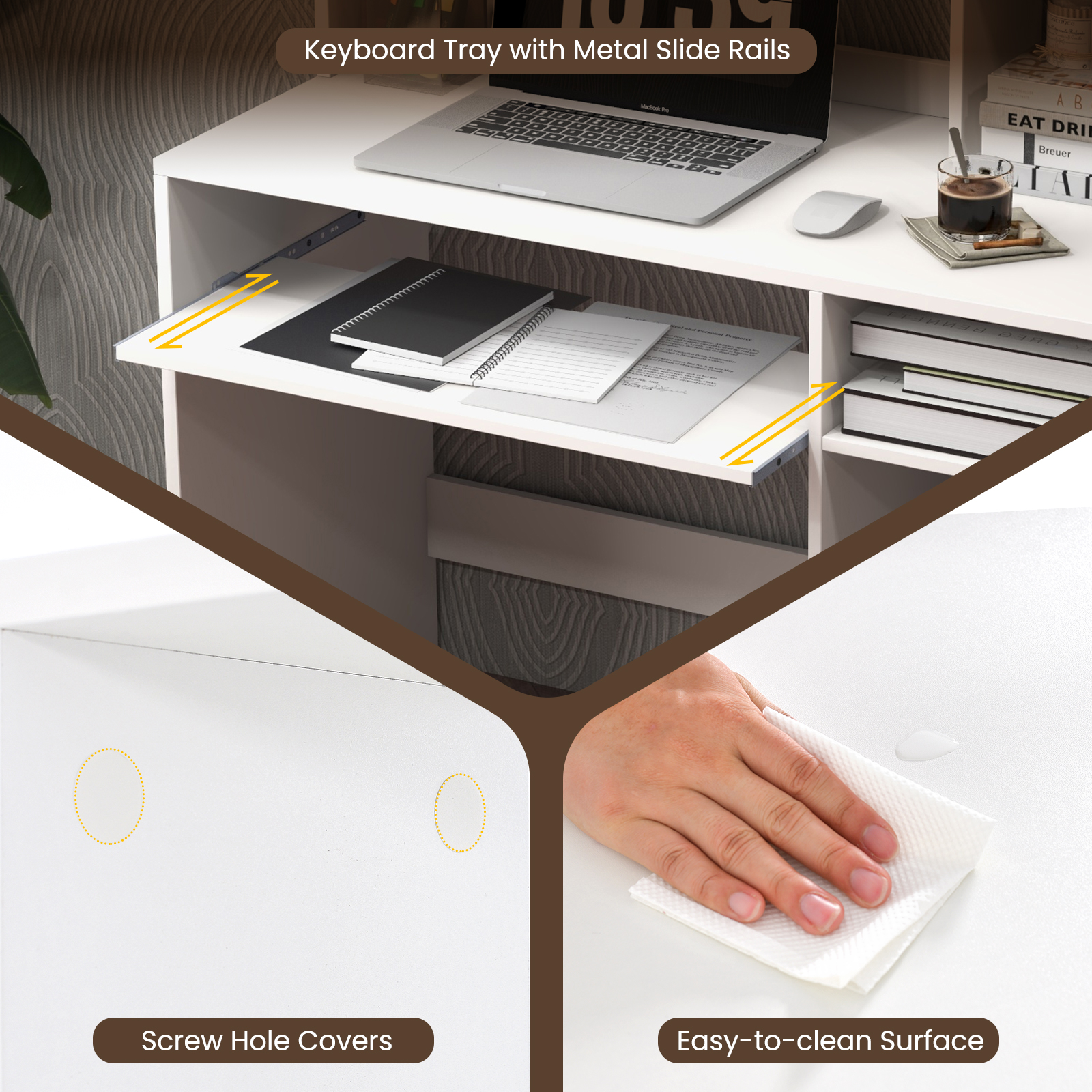 Topbuy Computer Desk w/ Charging Station 43.5” Gaming Table Workstation w/ Keyboard Tray CPU Stand & Storage Shelves White