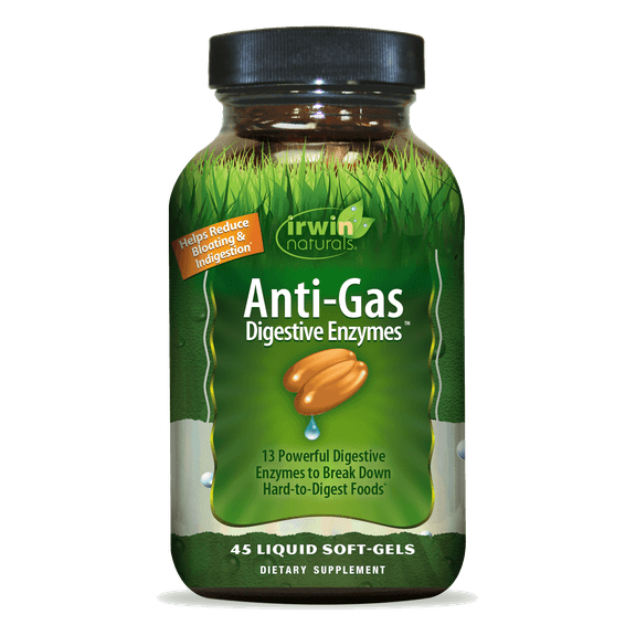 Irwin Naturals Anti-Gas Digestive Enzymes - 45 Liquid Soft-Gels - Helps Break Down Food, Absorb Nutrients, Reduce Bloating & Indigestion
