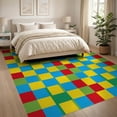 thumbnail image 3 of ODIKA 8'x10' Washable Area Rug Durable, Non-Slip Block Hopscotch Retro Storybook Rainbow Playful Interlocking Grid with Crisp Edges for Living Room, Under Sectional, Family, 3 of 7