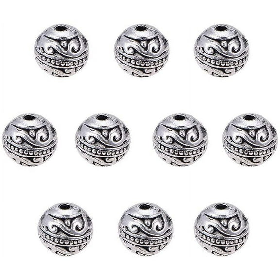 1Box 60pcs 8mm Round Spacers Beads Tibetan Alloy Metal Charms Beads Antique Silver for Bracelet Jewelry Making hole: 1.5mm
