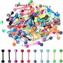 TELOLY 100Pcs 14G Acrylic Tongue Rings, Multi Color Assortment Flexible Tongue Rings Barbells Mix Piercing