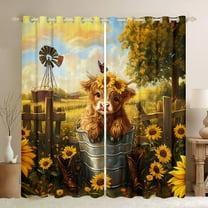 Homewish Animal Highland Cow Black Out Curtains for Boys Girls,Chic Floral Sunflowers Curtains Pack of 2 (42x63 Each),Vintage Farmhouse Cattle Bedroom Curtains,Breathable Home Decor