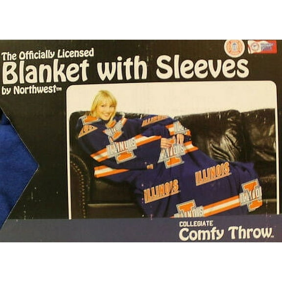 Comfy Throw Fleece Blanket w/ Sleeves Licensed College- Illinois Fighting Illini