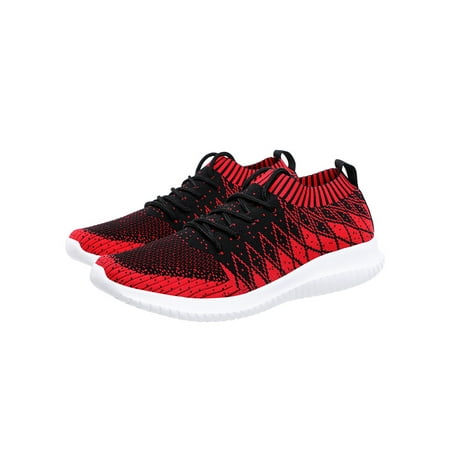 

Woobling Men Sock Sneakers Casual Walking Shoes Knit Upper Running Shoe Mens Trainers Lightweight Flats Lace Up Athletic Red 10.5