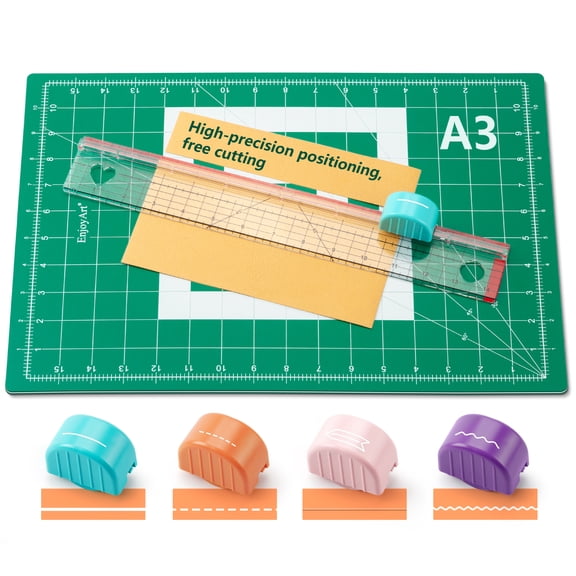 Rotary Cutter Set,Paper Cutter Set with 12x18 Inch A3 Self-Healing Cutting Mat, Acrylic Ruler, 4 Interchangeable Blades for Craft Scrapbooking Sewing