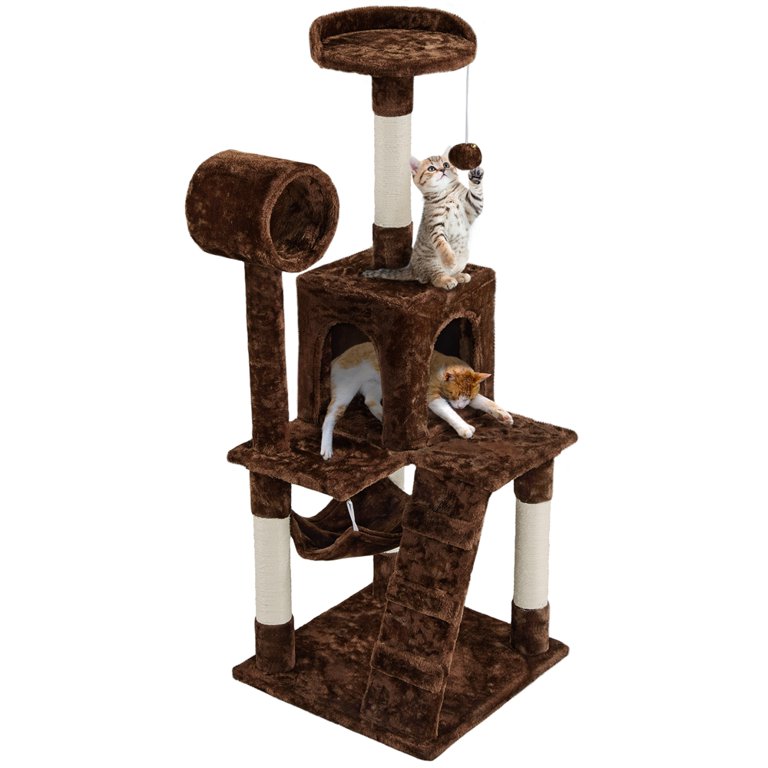 Topeakmart 51'' Multilevel Cat Tree Condo with Hammock Tunnel Scratching  Post, Brown