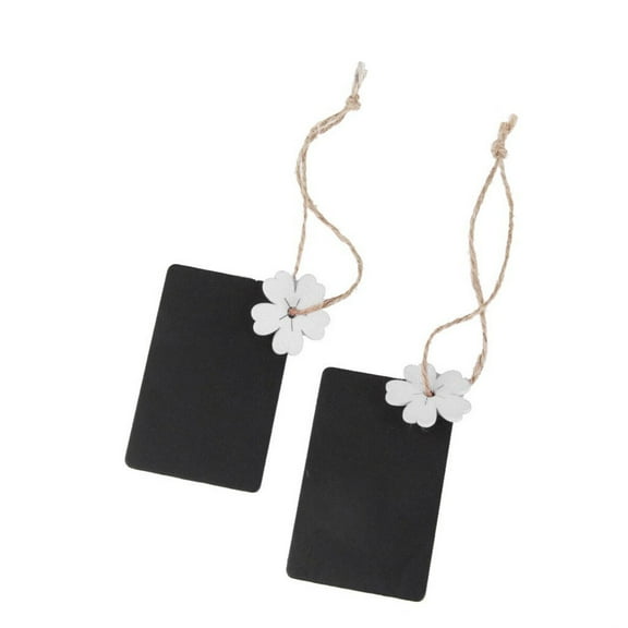 TEHAUX 10pcs Mini Rectangular Hanging Wooden Blackboard Gift Price Tags (White Flower)