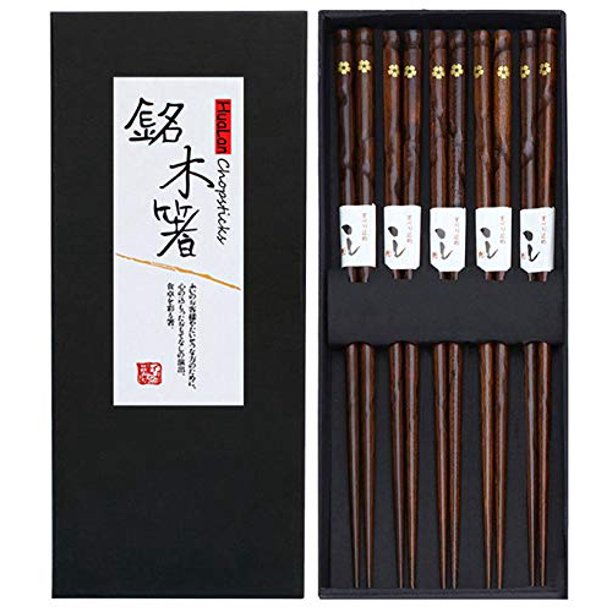 Hualan Japanese Natural Wood Chopstick Set Reusable Classic Style Chopsticks 5 Pairs Gift Set Walmart Com