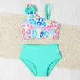thumbnail image 2 of WEIYLL Swimsuit for Girls Summer Swim Cartoon Print Beach Pool One Shoulder Ruffles Split Kids Sleepwear 2 Pcs for 2-3 Years, 2 of 5