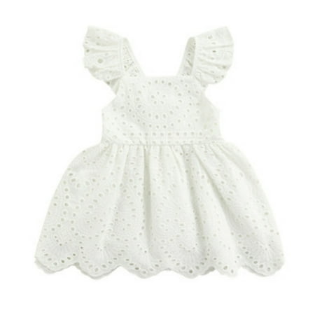 

Bullpiano Toddler Baby Girls Summer Princess Dresses Kids Lace Hollow Out Pleated Dress Sundress 6M-4Y