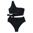 thumbnail image 1 of Traje de baño para mujer, talle alto, correa para un solo hombro, transpirable, elástico, simple, elegante, trajes de baño divididos para fiestas en la playa, negro S, 1 of 6