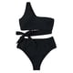 thumbnail image 1 of Traje de baño para mujer, talle alto, correa para un solo hombro, transpirable, elástico, simple, elegante, trajes de baño divididos para fiestas en la playa, negro S, 1 of 6