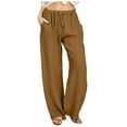 thumbnail image 2 of Conairie Linen Pants For Women Wide Leg Elastic Waisted Lounge Palazzo Pants With Drawstring Summer Beach Trousers With Pockets Brown XXXL, 2 of 5