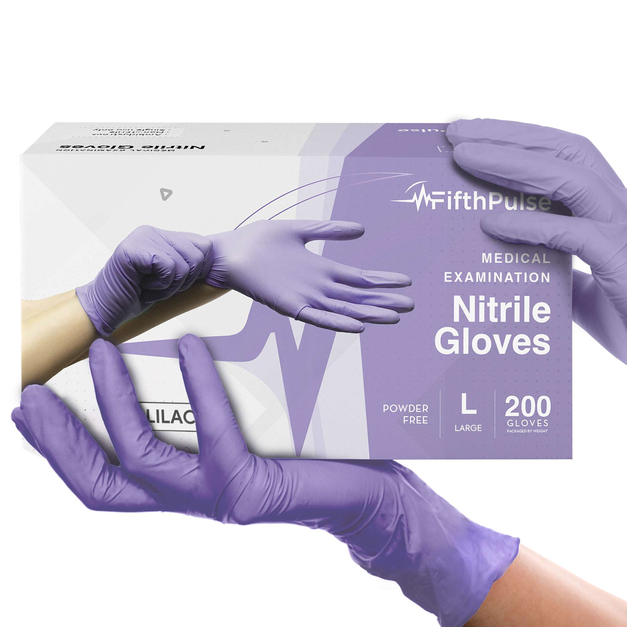 FifthPulse Lilac Nitrile Disposable Gloves - 200 -L-Powder and Latex Free - Surgical Medical Gloves