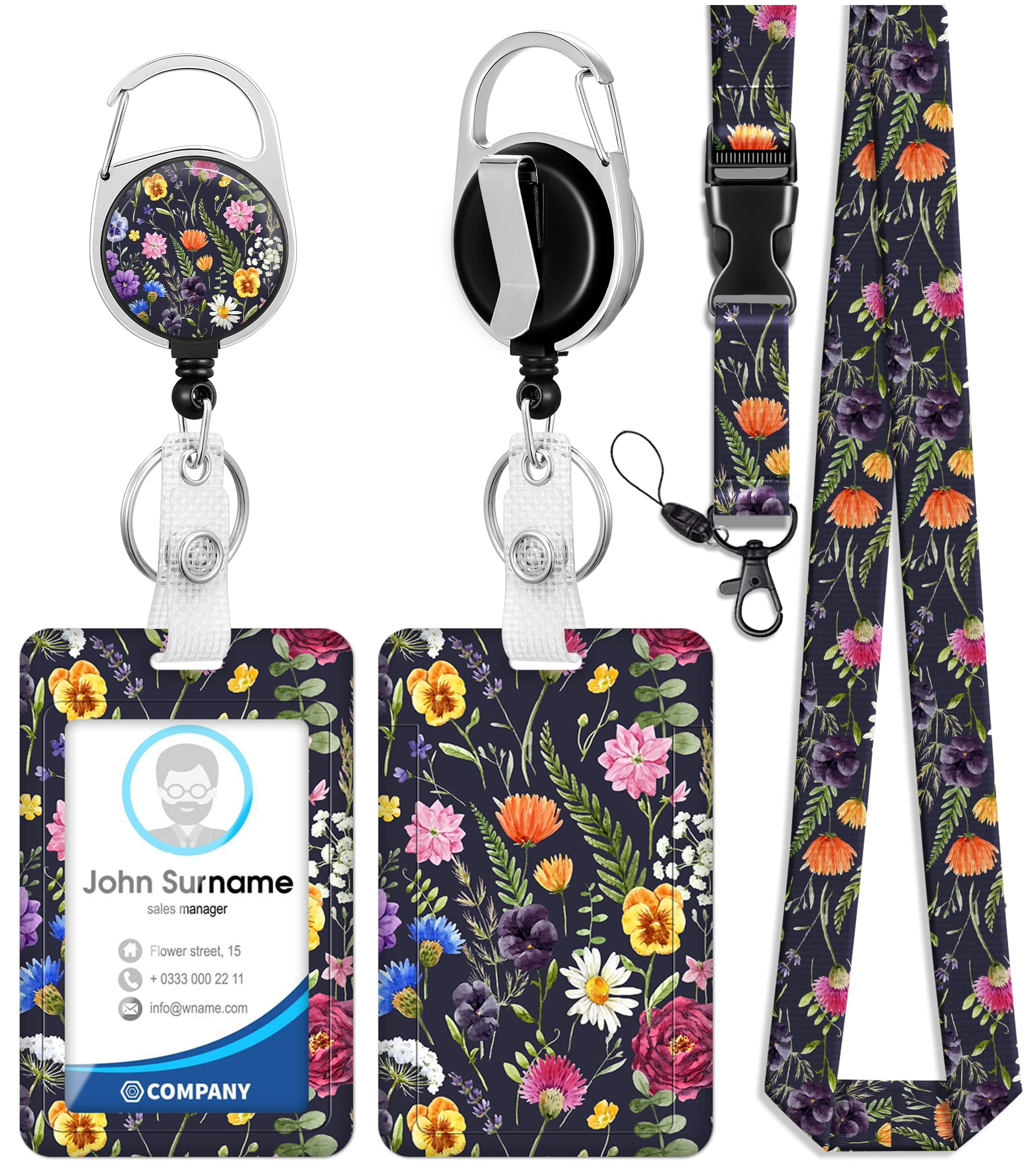 ID Badge Holder with Lanyard and Retractable Badge Reel Clip, Boho