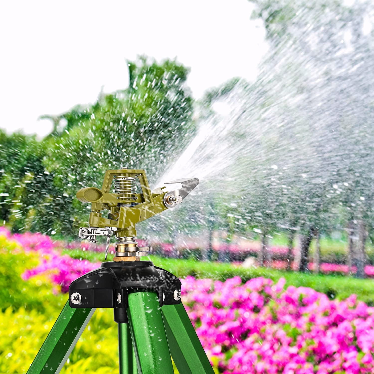 Impact Sprinkler on Tripod Base, 2 Pack Tripod Sprinkler with 360 Degree Coverage, Extra Tall Heavy Duty Water Sprinkler for Lawn/Yard/Garden