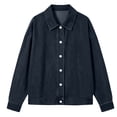 thumbnail image 5 of Women's Relaxed Fit Long Sleeve Turndown Collar Denim Button Up Cardigan Coat Jacket Comfy Versatile Spring Winter Outfits | CSEONE,Navy M, 5 of 7