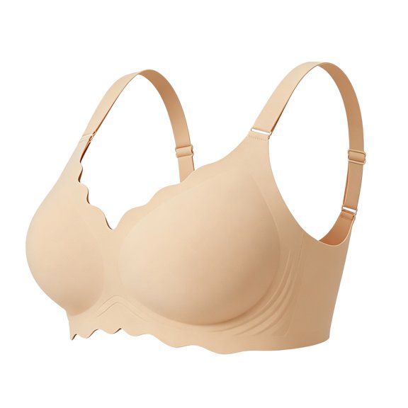 Women's Strapless Bras Scalloped Full Coverage Wirefree Soft Support Daily Bra Sports Bras for Women Beige L