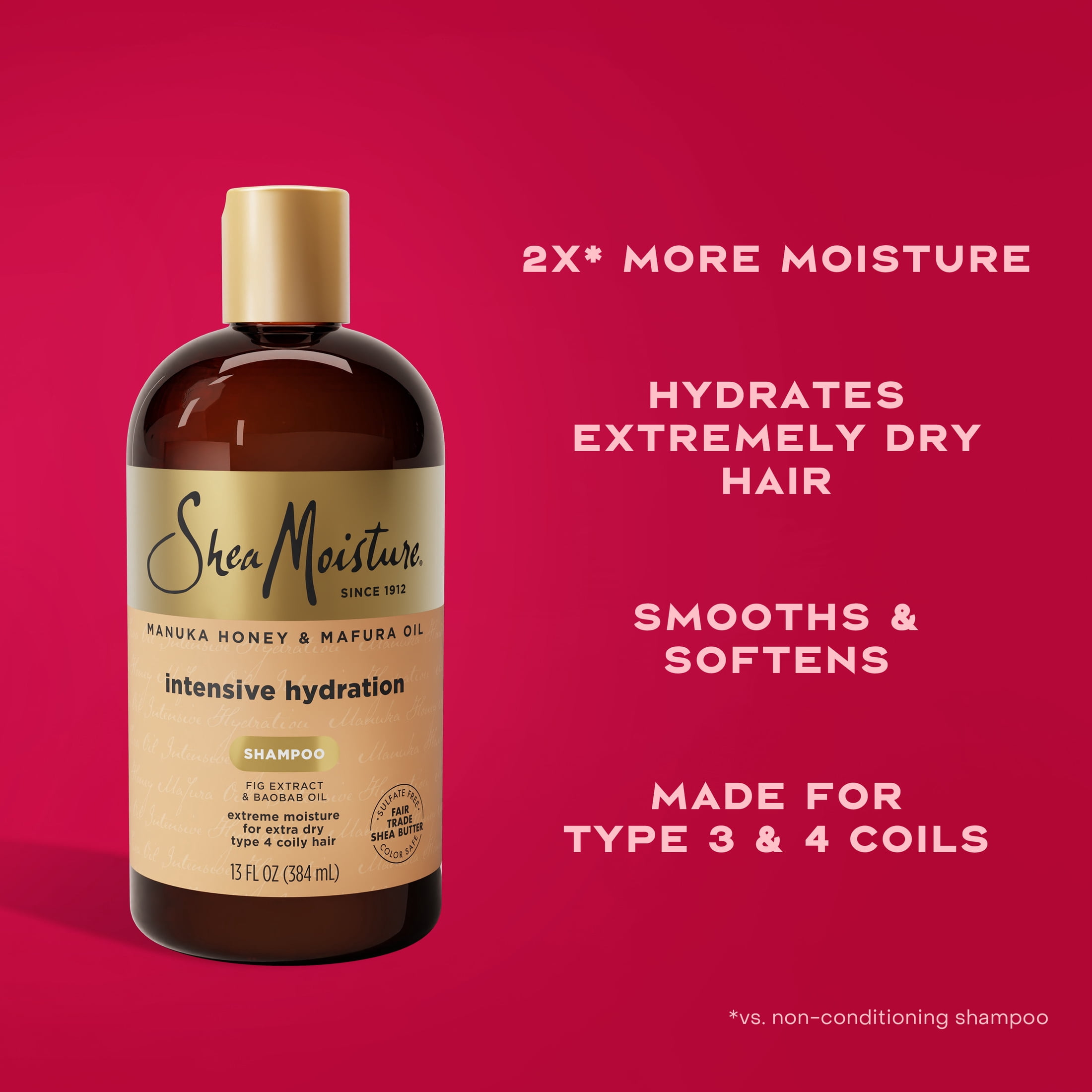 SheaMoisture Intensive Hydration Shampoo For Type 3 & 4 Dry Hair, Manuka Honey and Mafura Oil With Fig Extract, 13 fl oz