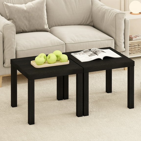 Furinno Simple Square Coffee Table, Side Table, Set of 2, Black