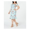 thumbnail image 3 of LOVE SQUARED Womens Aqua Floral Off Shoulder Below The Knee Fit + Flare Dress Plus 1X, 3 of 4