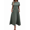 thumbnail image 2 of Women 2 Piece Outfits Skirt Set Summer Casual Cap Sleeve Crop Tops Maxi Dress Sets with Pockets Green XXL, 2 of 7