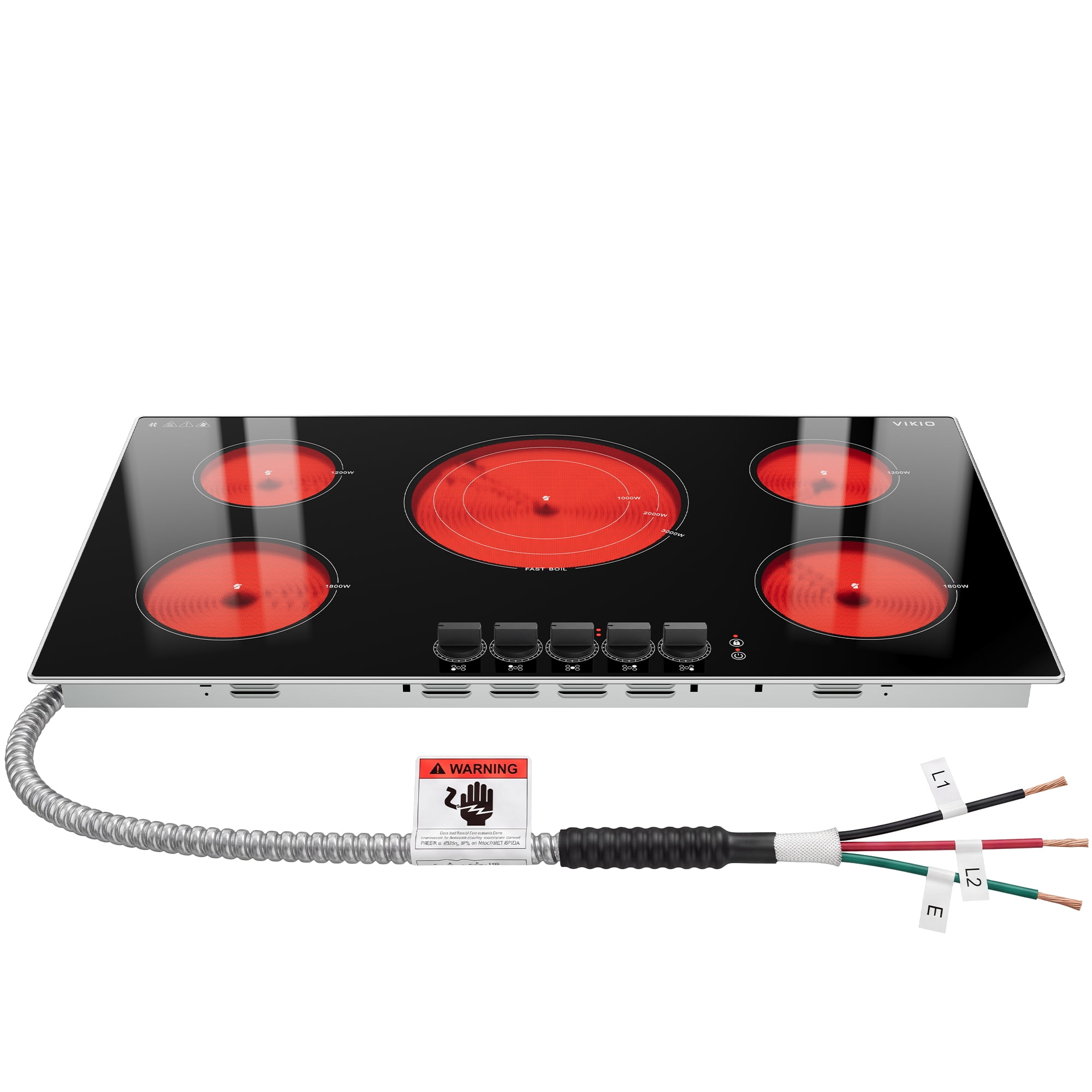 VIKIO HOME 36-inch Electric Ceramic Cooktop with Triple-Ring Burner & Touch Control, 9 Power Levels