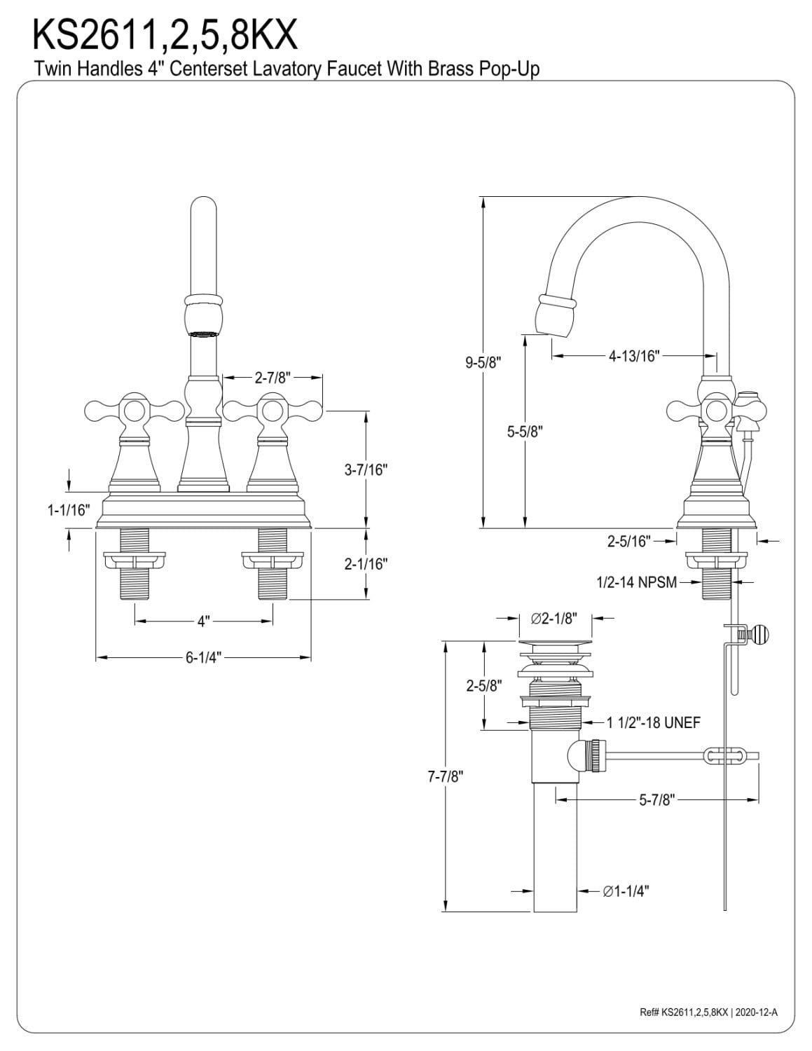 Kingston Brass Governor Two Handle 4" Centerset Lavatory Faucet with Brass Pop-up
